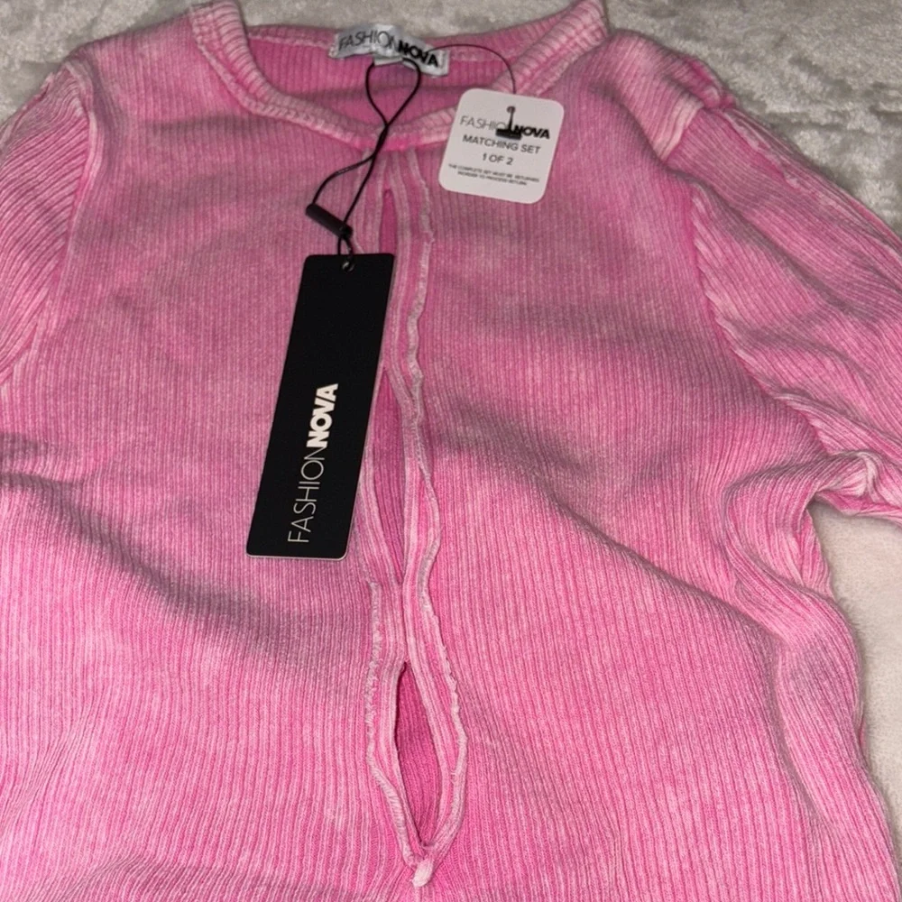 Pink Ribbed matching set - Picture 2 of 4